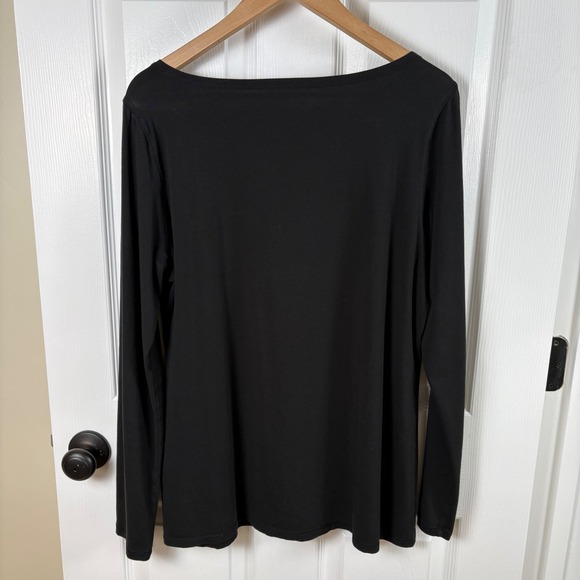 J. Jill Boat-Neck Tee Size L Black Long-Sleeve Cotton Blend Minimalist Basic - Picture 5 of 5